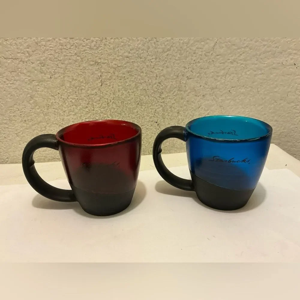 2 Starbucks translucent red blue mugs collectible Black Ceramic Mug